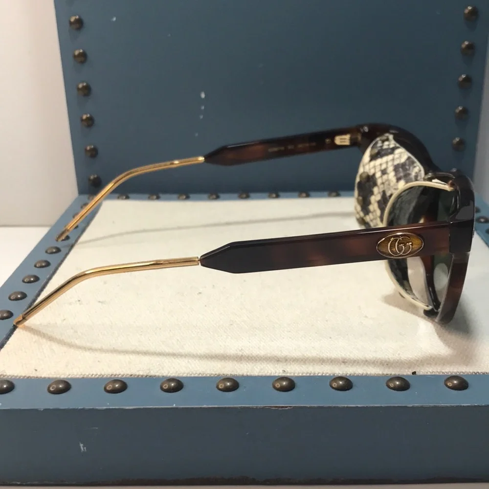 New Authentic Gucci  GG0671s 002 Tortoiseshell Sunglasses with Green Lenses